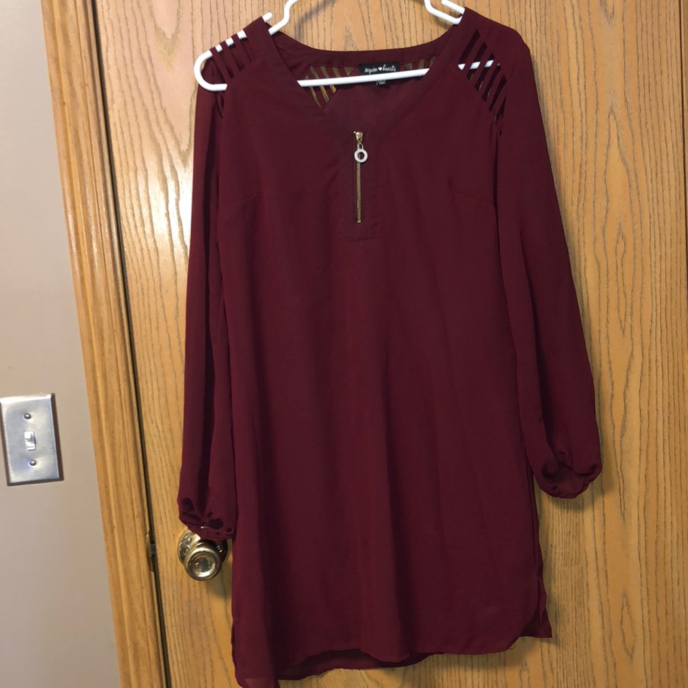 Maroon red long sleeve mid thigh dress